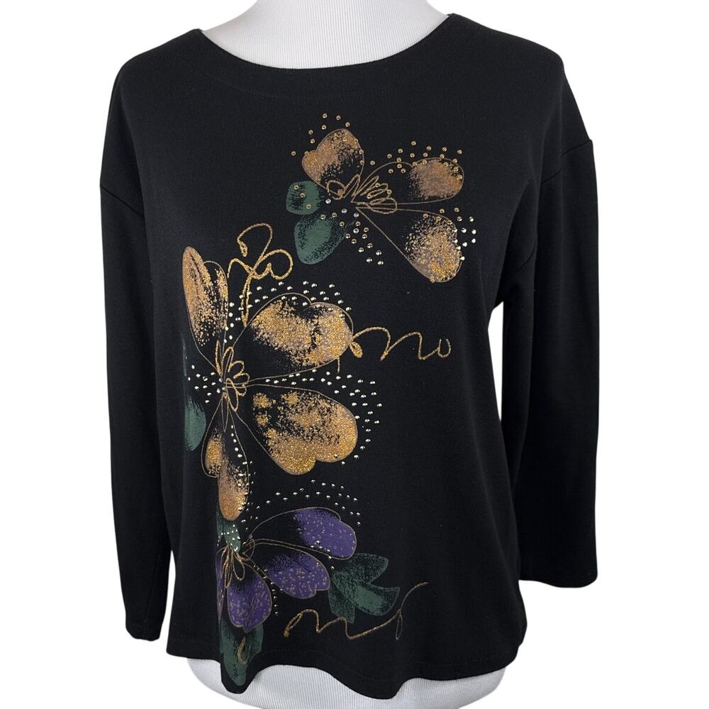 Daniel Valentin Collection, Floral, Sequins and Glitter Long Sleeve Shirt, Large